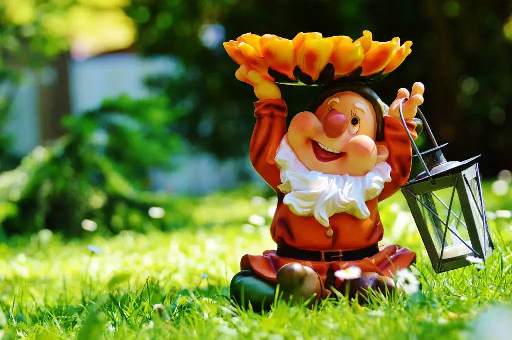 garden gnome, dwarf, lantern