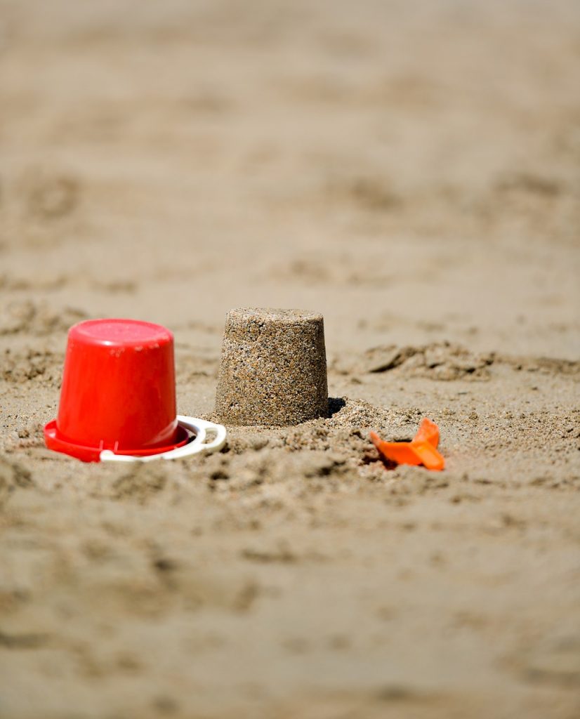 sand, bucket, beach